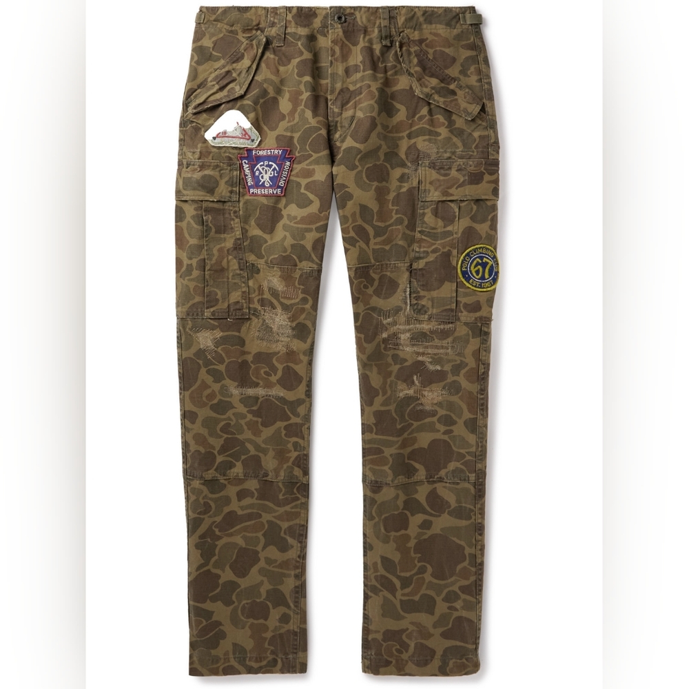 RALPH LAUREN SLIM FIT CAMO CANVAS CARGO PANTS IN FROG CAMO W/PATCHES 34x32